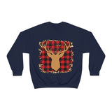 Minimalistic Buffalos Plaid Deer Holiday Unisex Heavy Blend Crewneck Sweatshirt! Winter Vibes!