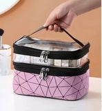 Sparkling Diamond Lattice Travel Makeup Bag - Waterproof, Multi-Function Cosmetic Case