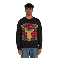 Minimalistic Buffalos Plaid Deer Holiday Unisex Heavy Blend Crewneck Sweatshirt! Winter Vibes!