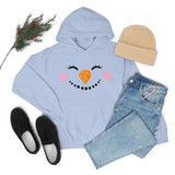 Blissful Grin Snowman Face Unisex Heavy Blend Hooded Sweatshirt! Winter Vibes!
