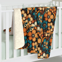 Vintage Orange and Teal Floral Sherpa Fleece Blanket!