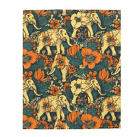 Vintage 70's Inspired Elephant Florals Velveteen Plush Blanket!