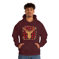 Minimalistic Deer Buffalo Plaid Unisex Heavy Blend Hooded Sweatshirt! Winter Vibes!