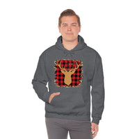 Minimalistic Deer Buffalo Plaid Unisex Heavy Blend Hooded Sweatshirt! Winter Vibes!