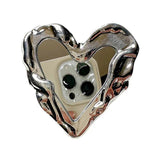 Luxurious Silver Heart Mirror Finger Grip for Smartphones