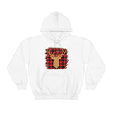 Minimalistic Deer Buffalo Plaid Unisex Heavy Blend Hooded Sweatshirt! Winter Vibes!