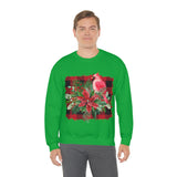 Red Cardinal Buffalo Print Holiday Unisex Heavy Blend Crewneck Sweatshirt! Winter Vibes!