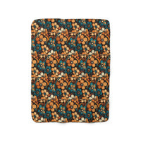 Vintage Orange and Teal Floral Sherpa Fleece Blanket!