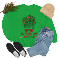 Just Really Love Christmas Bun Girl holiday Lights Unisex Heavy Blend Crewneck Sweatshirt! Winter Vibes!