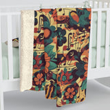 Vintage 70's Inspired Musical Notes Sherpa Fleece Blanket!