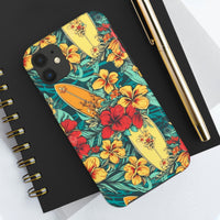 Vintage Floral Surfboard Blue and Yellow Tough Phone Cases, Case-Mate! Summer Vibes!