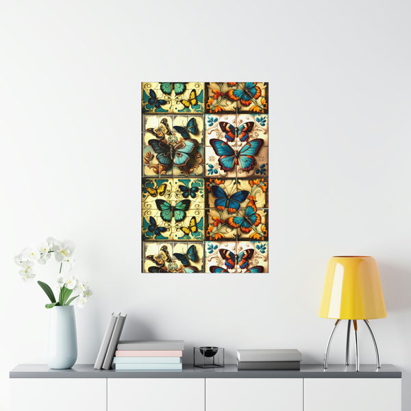 Vintage 70's Inspired Quilt Patterned Butterflies Premium Matte Vertical Posters!