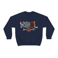 Western Noel Buffalo Print Turquoise Jewel Unisex Heavy Blend Crewneck Sweatshirt! Winter Vibes!