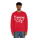 Kansas City Football White Logo Unisex Heavy Blend Crewneck Sweatshirt! Football Season!