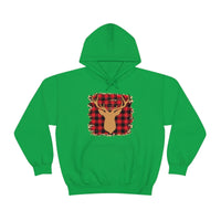 Minimalistic Deer Buffalo Plaid Unisex Heavy Blend Hooded Sweatshirt! Winter Vibes!