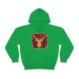 Minimalistic Deer Buffalo Plaid Unisex Heavy Blend Hooded Sweatshirt! Winter Vibes!