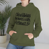 Christmas Begins With Christ Unisex Heavy Blend Hooded Sweatshirt! Winter Vibes!