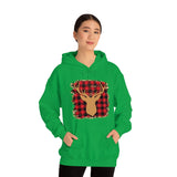 Minimalistic Deer Buffalo Plaid Unisex Heavy Blend Hooded Sweatshirt! Winter Vibes!