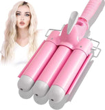 Triple Barrel Ceramic Curling Iron Wand with LCD Display and Adjustable Temperature