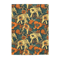 Vintage 70's Inspired Elephant Florals Velveteen Plush Blanket!
