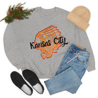 Kansas City Football Chief Outline Unisex Heavy Blend Crewneck Sweatshirt! Football Season!