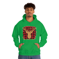 Minimalistic Deer Buffalo Plaid Unisex Heavy Blend Hooded Sweatshirt! Winter Vibes!