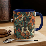 Vintage 70's Inspired Guitar Floral Accent Coffee Mug, 11oz!