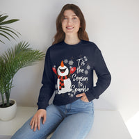 Tis The Season To Sparkle Snowman Unisex Heavy Blend Crewneck Sweatshirt! Winter Vibes!