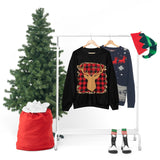 Minimalistic Buffalos Plaid Deer Holiday Unisex Heavy Blend Crewneck Sweatshirt! Winter Vibes!