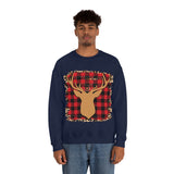 Minimalistic Buffalos Plaid Deer Holiday Unisex Heavy Blend Crewneck Sweatshirt! Winter Vibes!