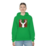 Paint Striped Deer Head Holiday Unisex Heavy Blend Hooded Sweatshirt! Winter Vibes!