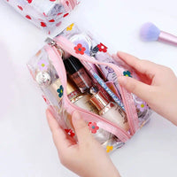 Trendy Transparent Strawberry Flower Cosmetic Bag