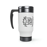 Freckled Fox Company Branded Logo Black and White 2023 Stainless Steel Travel Mug with Handle, 14oz! Merch! Spring Vibes! Drinkware!