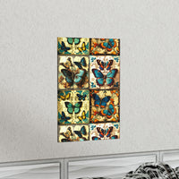 Vintage 70's Inspired Quilt Patterned Butterflies Premium Matte Vertical Posters!