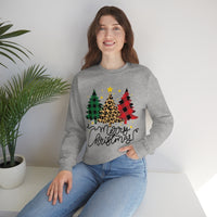 Merry Christmas Leopard Print Tree Unisex Heavy Blend Crewneck Sweatshirt! Winter Vibes!