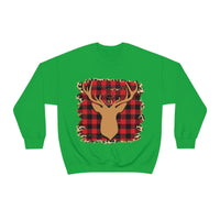 Minimalistic Buffalos Plaid Deer Holiday Unisex Heavy Blend Crewneck Sweatshirt! Winter Vibes!