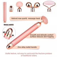 Electric 4-in-1 Vibrating Rose Quartz Facial & Body Massager Roller