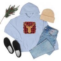 Minimalistic Deer Buffalo Plaid Unisex Heavy Blend Hooded Sweatshirt! Winter Vibes!