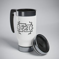 Freckled Fox Company Branded Logo Black and White 2023 Stainless Steel Travel Mug with Handle, 14oz! Merch! Spring Vibes! Drinkware!
