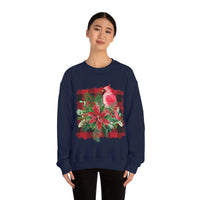 Red Cardinal Buffalo Print Holiday Unisex Heavy Blend Crewneck Sweatshirt! Winter Vibes!