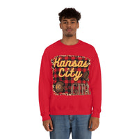 Kansas City Girl Football Buffalo Plaid Unisex Heavy Blend Crewneck Sweatshirt! Football Season!