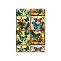 Vintage 70's Inspired Quilt Patterned Butterflies Premium Matte Vertical Posters!