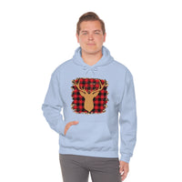 Minimalistic Deer Buffalo Plaid Unisex Heavy Blend Hooded Sweatshirt! Winter Vibes!