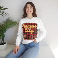 Kansas City Girl Football Buffalo Plaid Unisex Heavy Blend Crewneck Sweatshirt! Football Season!