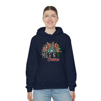 Merry Christmas Sunflower Holiday Unisex Heavy Blend Hooded Sweatshirt! Winter Vibes!