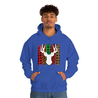 Paint Striped Deer Head Holiday Unisex Heavy Blend Hooded Sweatshirt! Winter Vibes!