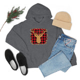 Minimalistic Deer Buffalo Plaid Unisex Heavy Blend Hooded Sweatshirt! Winter Vibes!