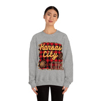 Kansas City Girl Football Buffalo Plaid Unisex Heavy Blend Crewneck Sweatshirt! Football Season!