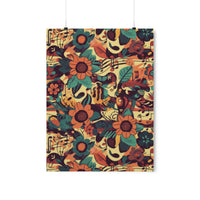 Vintage 70's Inspired Musical Notes Florals Premium Matte Vertical Posters!