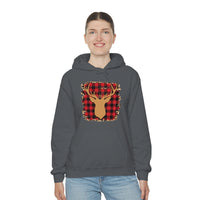 Minimalistic Deer Buffalo Plaid Unisex Heavy Blend Hooded Sweatshirt! Winter Vibes!